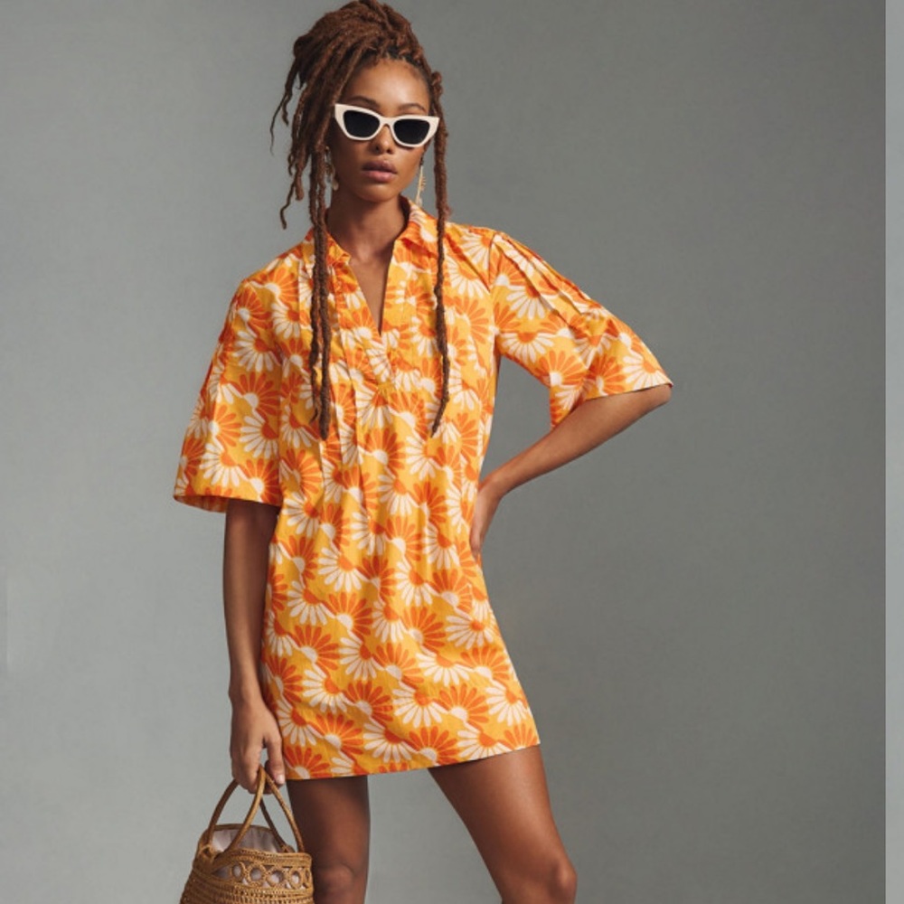 Anthropologie Printed V-Neck Tunic Dress